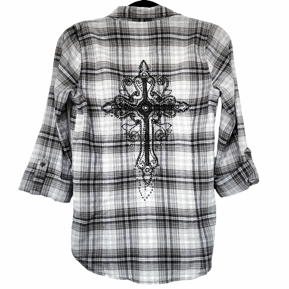 NWT! Cross Embellished Flannel Shirt - Picture 2 of 4